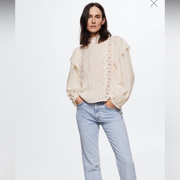 Mango Embroidered Panel Blouse - New With Tags - Picture 12 of 16